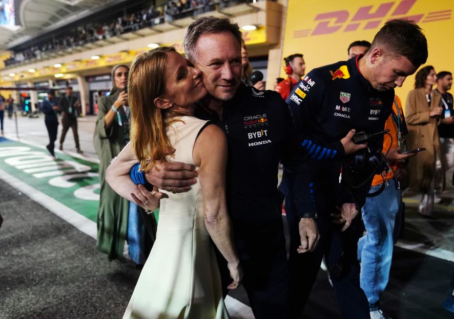 Christian Horner and Geri Horner embracing.