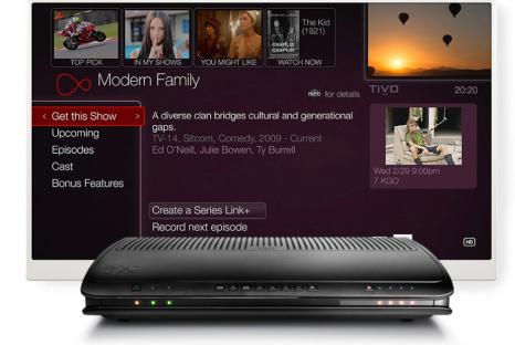 Virgin Media TV box displaying Modern Family show information.