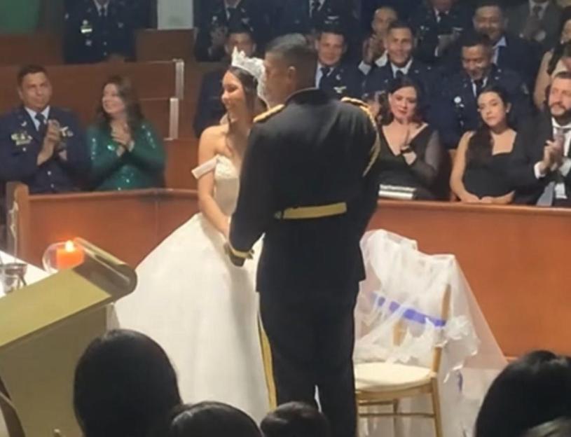 Bride and groom at their wedding ceremony.