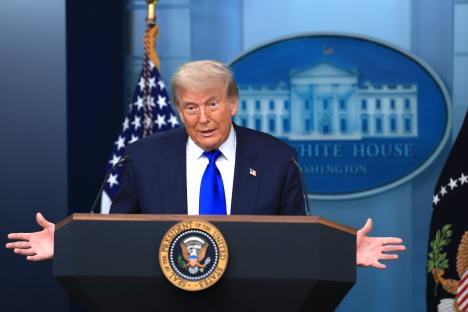 President Trump at a White House press conference.