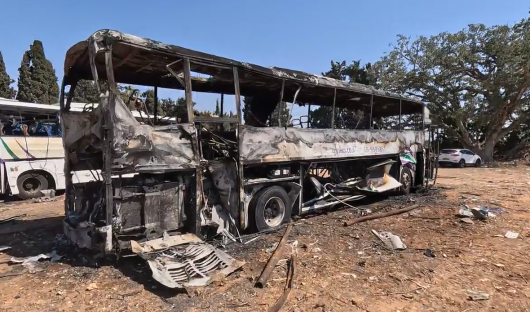 Burned-out bus.