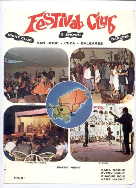 Collage of photos advertising Festival Club in San Jose, Ibiza.