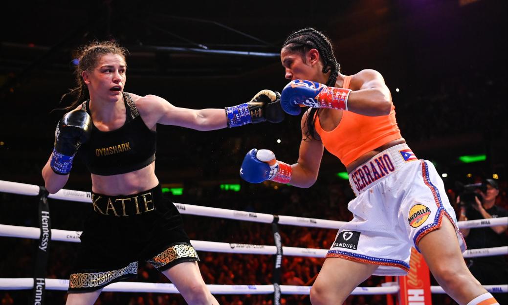 Katie Taylor and Amanda Serrano boxing.