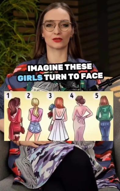 Illustration of a psychological test: five women's backs are shown, and viewers are asked to imagine what they look like from the front.