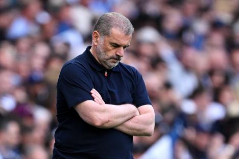 Ange Postecoglou, Tottenham Hotspur manager, looking dejected.