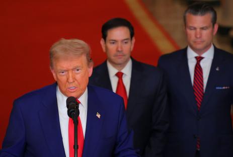 President Trump speaking at a press conference.