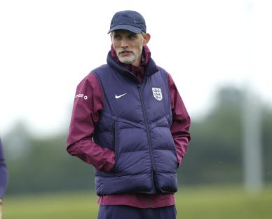 Thomas Tuchel, Head Coach of England, at a training session.