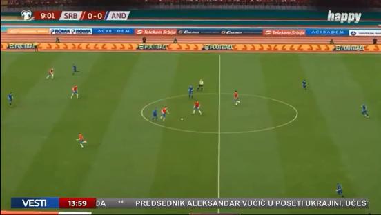 Screenshot of a soccer game, score 0-0.