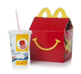 McDonald's Happy Meal box and drink cup.