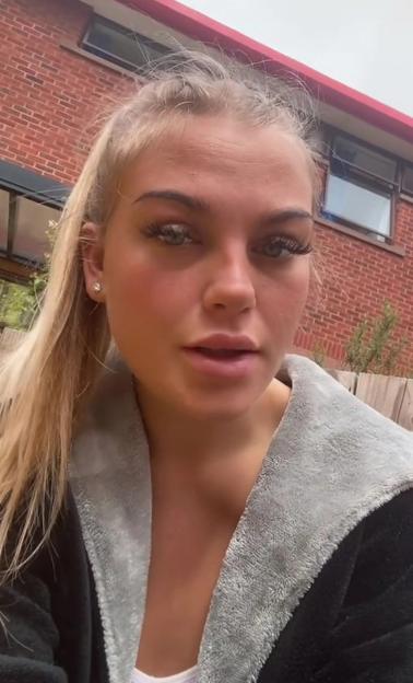 Woman speaking to camera about her ketamine addiction.
