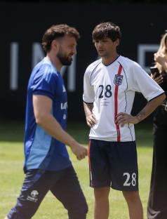 Sam Thompson and Louis Tomlinson at a Soccer Aid training session.