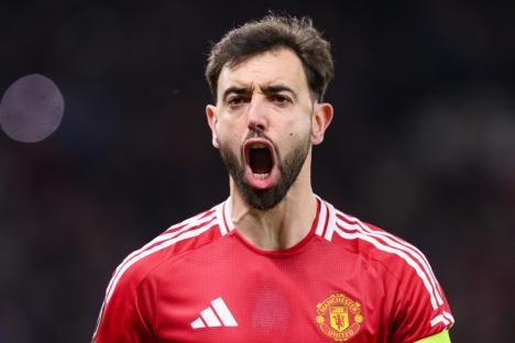 Bruno Fernandes of Manchester United celebrating a goal.