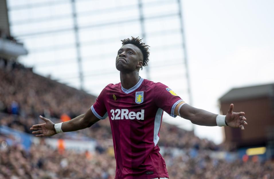 Tammy Abraham of Aston Villa celebrating a goal.