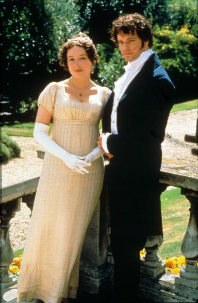 Jennifer Ehle and Colin Firth in a scene from the 1995 TV adaptation of *Pride and Prejudice*.