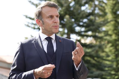 President Emmanuel Macron speaking to the press.