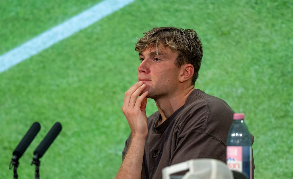 Jack Draper at a press conference after a Wimbledon match.