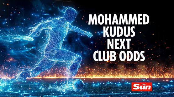 Illustration of a soccer player with text overlay: Mohammed Kudus Next Club Odds.