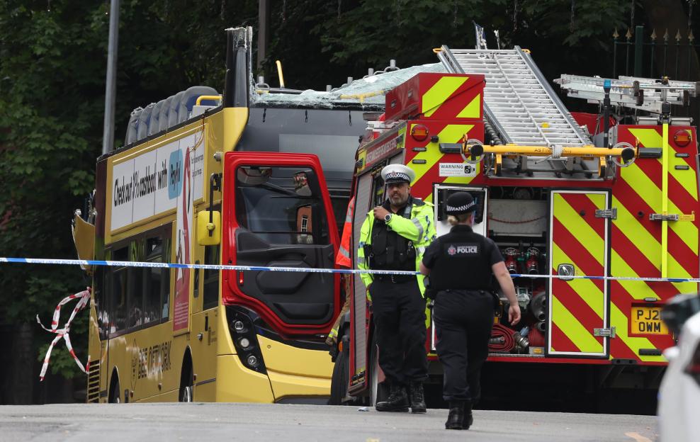 Emergency responders at the scene of a bus accident.