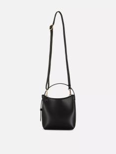 Black belted bucket mini tote bag.