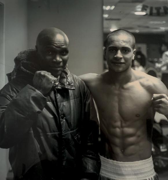 Black and white photo of Harlem Eubank and Chris Eubank.