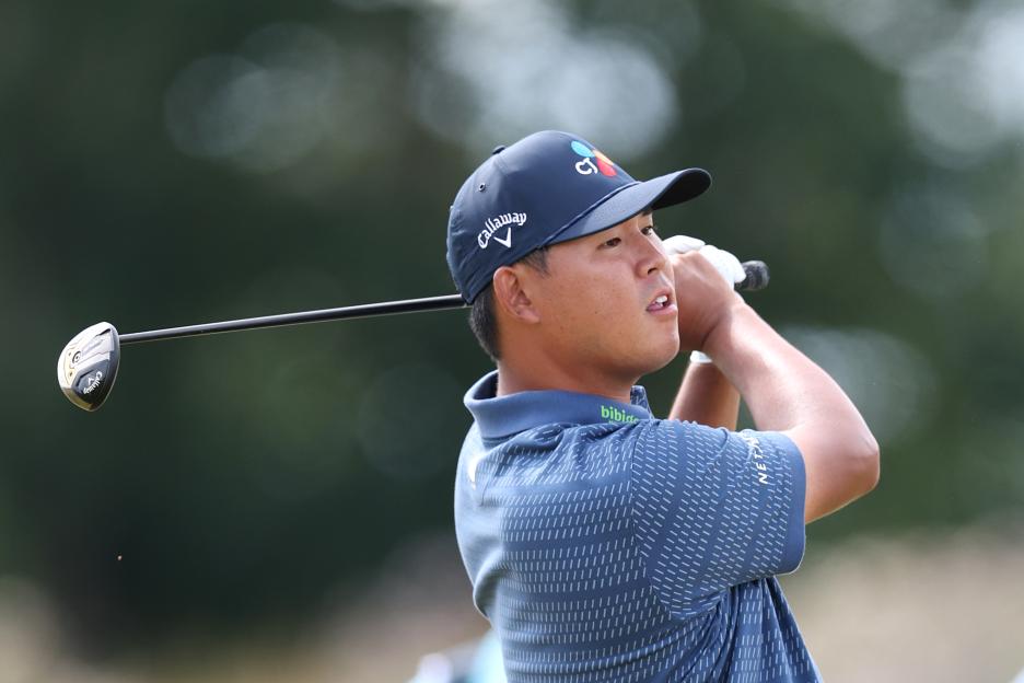 Si Woo Kim of South Korea playing golf.
