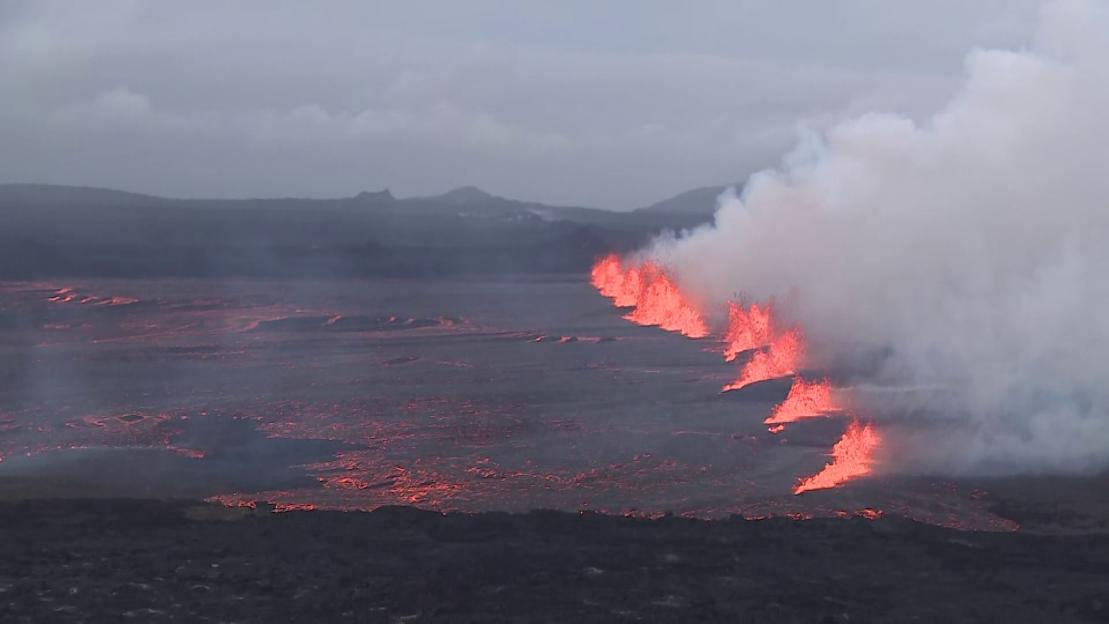 Lava flow with smoke.