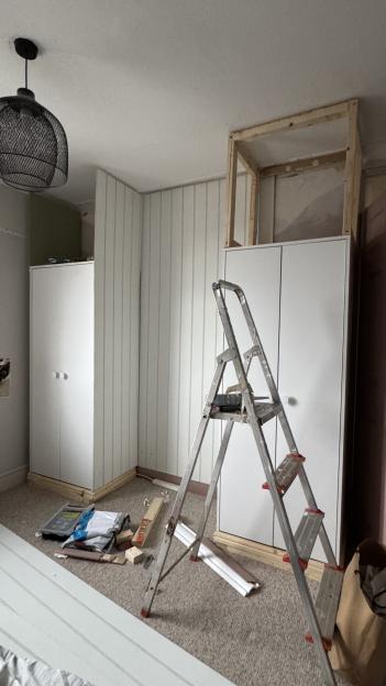 DIY wardrobe construction in progress.