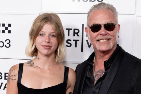 Marcella Hetfield and James Hetfield at the premiere of *Metallica Saved My Life*.