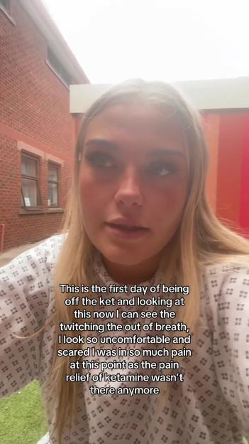 Woman in hospital gown describes her ketamine withdrawal.