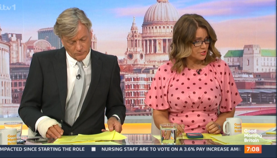 Richard Madeley on Good Morning Britain with a hand injury.