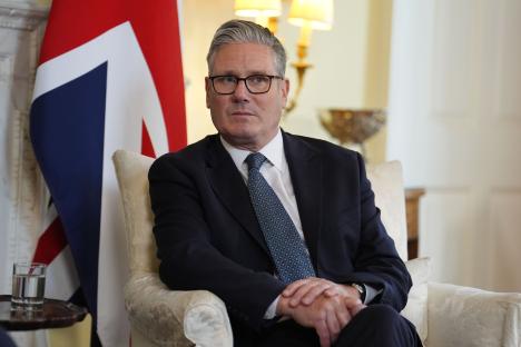 Keir Starmer, British Prime Minister, sits for a meeting at 10 Downing Street.