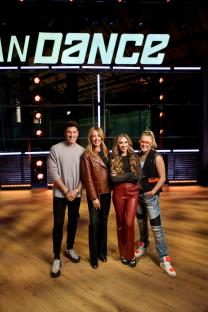 Photo of Maksim Chmerkovskiy, Cat Deeley, Allison Holker, and JoJo Siwa, panelists on So You Think You Can Dance.