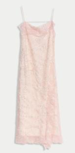Pink embellished midi dress.