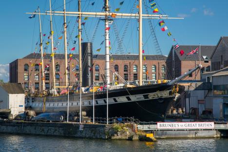 Brunel's SS Great Britain, the world's first steam passenger ship, in dry dock.