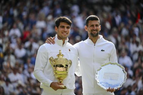 Carlos Alcaraz and Novak Djokovic at the Wimbledon Championships.