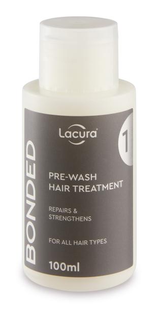 Lacura Bonded pre-wash hair treatment bottle.