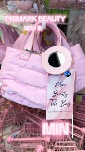 Pink Primark mini beauty tote bag with mirror.