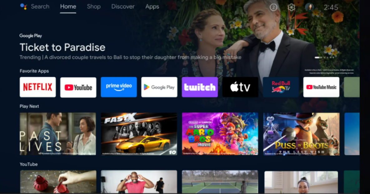 Android TV interface showing