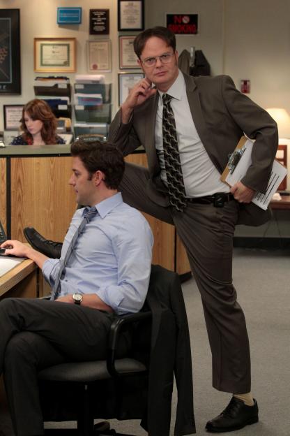 Jim Halpert and Dwight Schrute in an office scene from *The Office*.