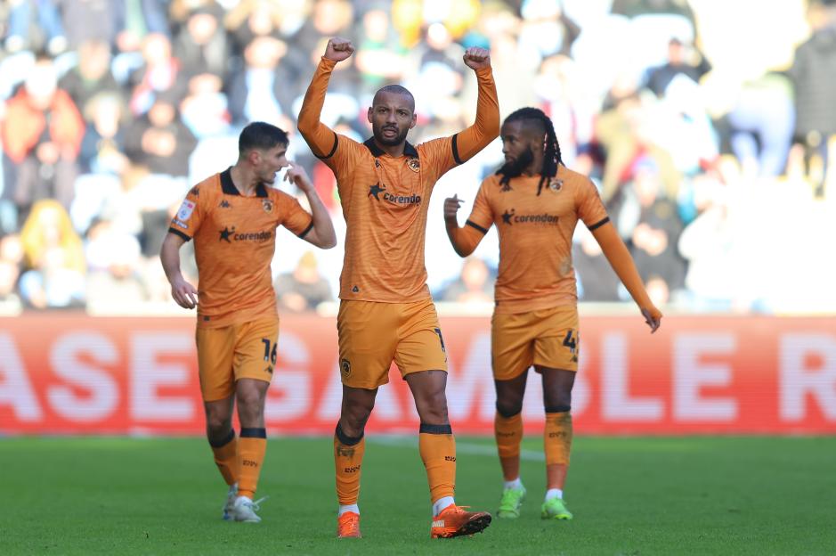 Joao Pedro of Hull City celebrates scoring a goal.