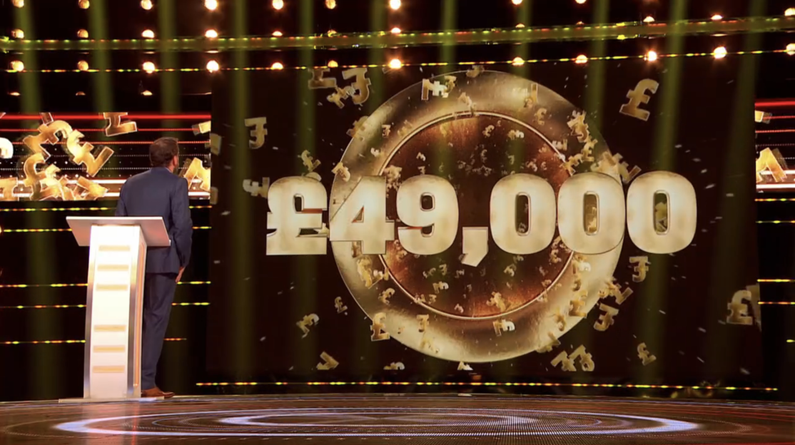 Screenshot of a game show displaying a £49,000 prize.