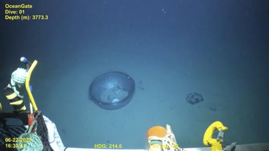 Remains of the Titan submersible on the Atlantic Ocean floor.