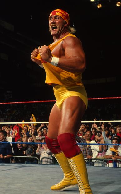 Hulk Hogan making his entrance at a WWE event.