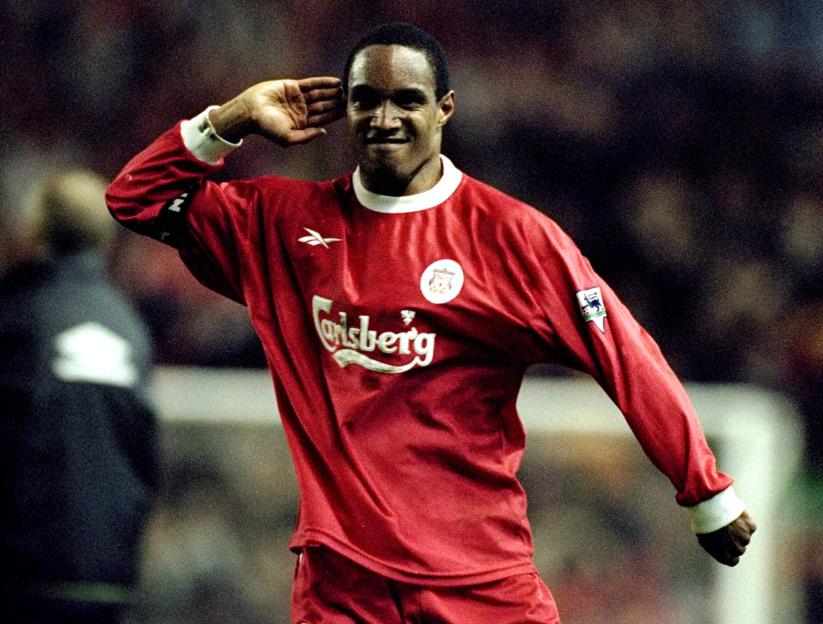 Paul Ince of Liverpool FC acknowledges the crowd after scoring a goal.