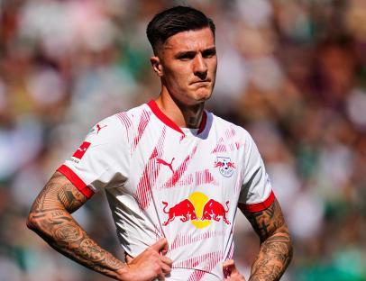 Benjamin Sesko of RB Leipzig during a Bundesliga match.