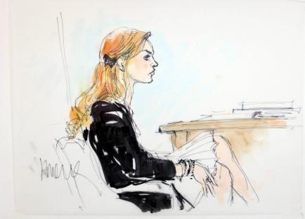 Court sketch of Lindsay Lohan at a hearing.