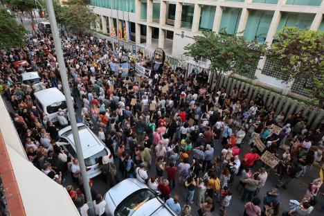 Aerial view of a large anti-tourism protest in Ibiza.