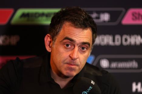 SHEFFIELD, ENGLAND - MAY 02: Ronnie O'Sullivan of England is interviewed following defeat against Zhao Xintong of China in the semi final match on day fourteen of the Halo World Snooker Championship 2025 at Crucible Theatre on May 02, 2025 in Sheffield, England. (Photo by George Wood/Getty Images)