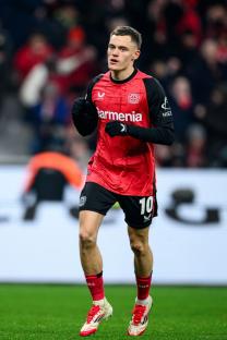 LEVERKUSEN, GERMANY - JANUARY 18: Florian Wirtz of Leverkusen celebrates after scoring his teams second goal during the Bundesliga match between Bayer 04 Leverkusen and Borussia Mönchengladbach at BayArena on January 18, 2025 in Leverkusen, Germany. (Photo by Jörg Schüler/Bayer 04 Leverkusen via Getty Images)