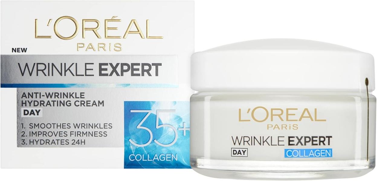 L'Oréal Paris Wrinkle Expert Anti-Wrinkle Hydrating Cream Day for ages 35 and up with collagen.
